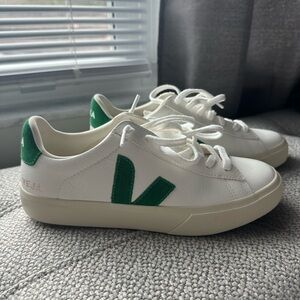 Veja Leather Sneakers in White and Green